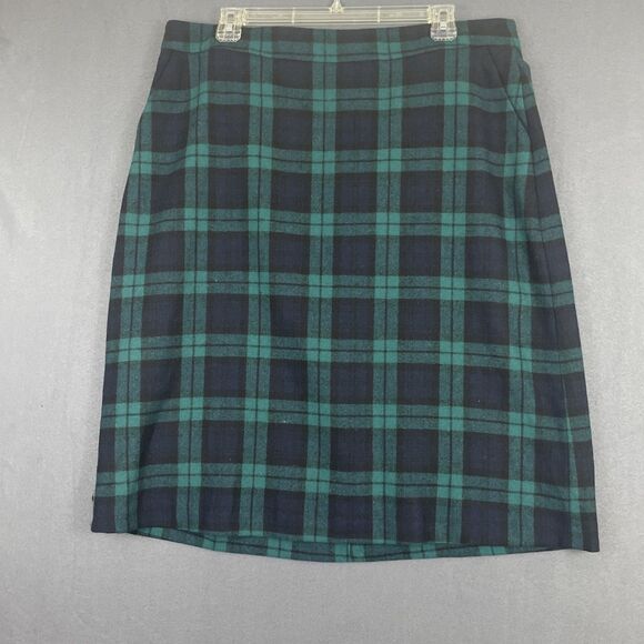 Lands End Wool Blend Tartan Plaid Pencil Classic Skirt Sz 12 Academia - Picture 1 of 5